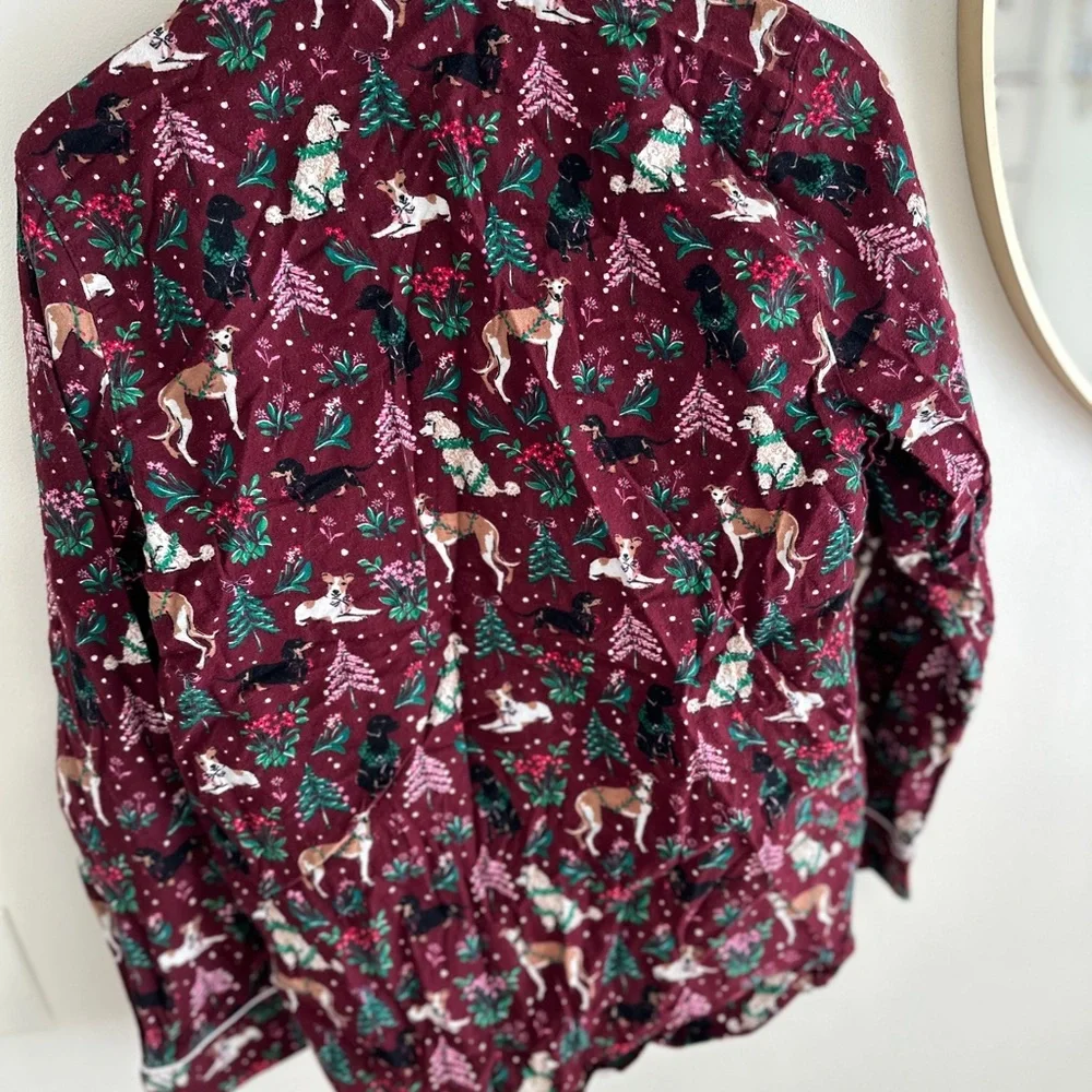 Lands End Bundle Flannel Pajamas Women’s Tall Small Rich Burgundy Holiday Hounds - Picture 7 of 15